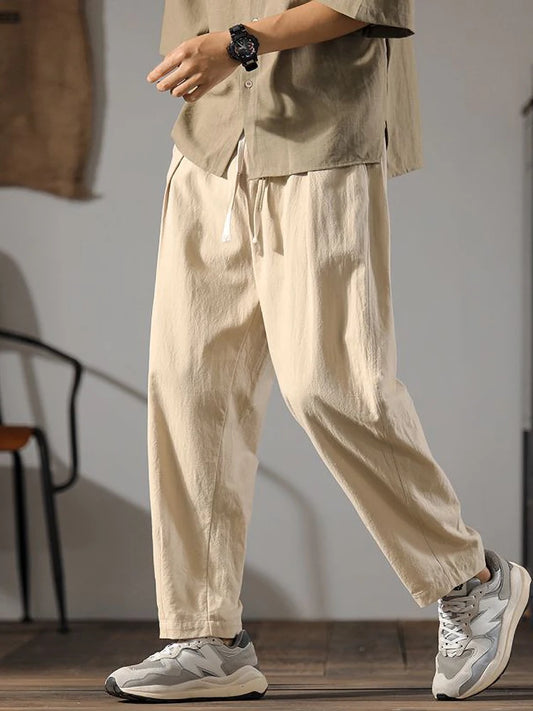 Pantaloni da uomo in lino e cotone giapponese, oversize.